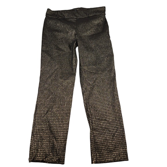 Rachel Zoe Pants - Rachel Zoe Womens Metallic Gold Black Houndstooth Slim Trousers Pants Size 14